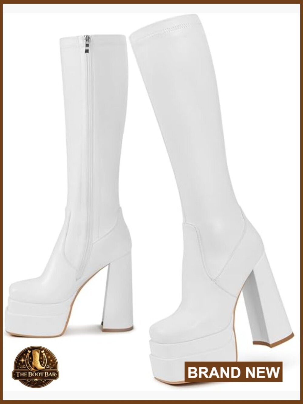 Platform Knee High Boots Chunky Heel Gogo Boots with Full Side Zipper